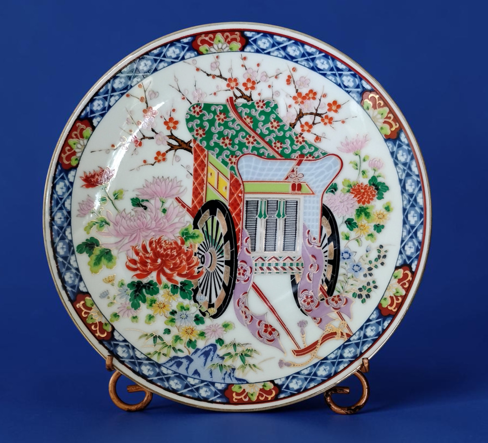 Vintage LeGo Glass Imari Style Plate Japanese Wagon Cherry Tree Mums 6" Japan
